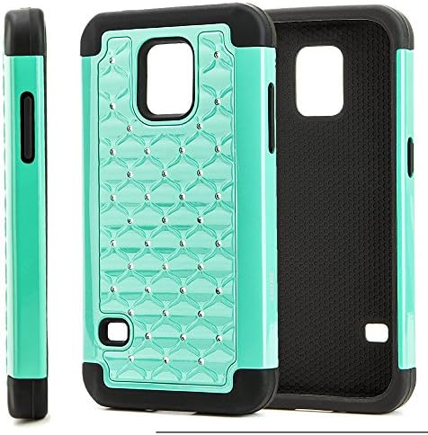 Samsung Galaxy S5 Sport Case - NageBee - Diamond Studded Hybrid Silicone Rubber Skin Hard Case for Samsung Galaxy S5 Sport G860P (Diamond Hybrid Teal Green)