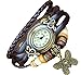 Boho Chic Vintage Inspired Leather Rope Wrist Bracelet Oval Watch with Butterfly (Coffee)