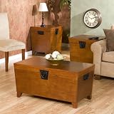 Pyramid Trunk Table Collection , 1 Coffee Table , 2 End Tables Set , Oak