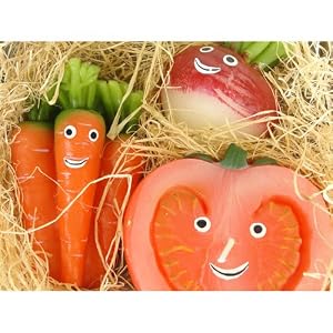 Happy Veggies Set of 3 Vegetable Candles in a Crate