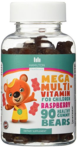 Mega Multi-Vitamin For Children, 90 Healthy Gummy Bears Raspberry Flavor with No Artificial Flavors by Hamilton Healthcare