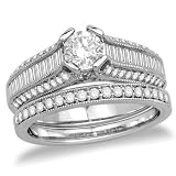 14k White Gold Round Diamond Engagement Ring w/ Channel-Set Baguettes and Matching Channel-Set Round Diamond Band (1/2 ct, 1 1/4 cttw, G-H Color, SI2-I1 Clarity)