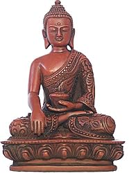 Sakyamuni Buddha (Earth touching), 5.5"H, red finish