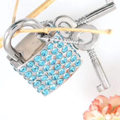 Aquamarine Blue Crystal Lock with Keys