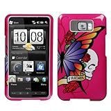 SnapOn Protector Case Phone Cover for HTC HD2 T-Mobile - Hot Pink Butterfly ....