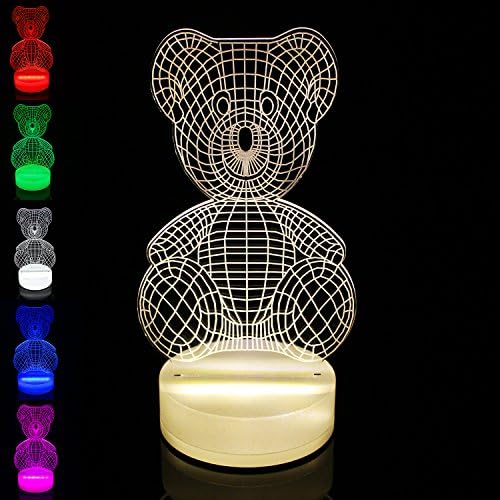 Perfect Lighting 3D Illusion Light LED Table Lamp Children Night Light USB Powered Light Christmas Home Decor Lighting (Teddy bear, Multi-Color)