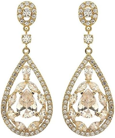 GSG 9 Chandlier Hollow Out 18K Yellow Golden Plated White Cubic Zirconia Dangle Earrings