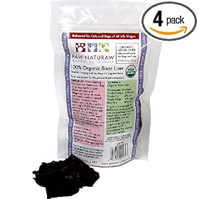 Paw Naturaw Natural Bison Liver Treats for Dogs and Cats, 2.6-Ounce Pouches (Pack of 4)
