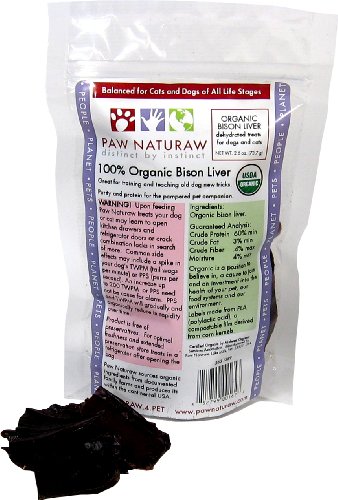Paw Naturaw Organic Bison Liver Treats for Dogs and Cats, 2.6-Ounce Pouches (Pack of 4)