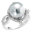 Black Sim Pearl & CZ Sterling Silver Ring Sizes: 5-9