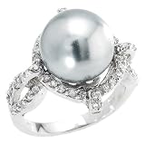 Black Sim Pearl & CZ Sterling Silver Ring Sizes: 5-9