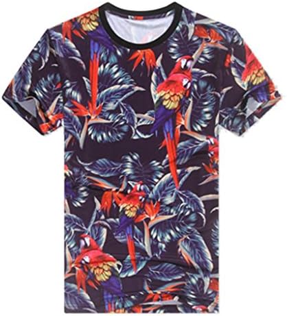 UUROS Men's Cool College Casual Plant Print T Shirt Slim Tee 2XL