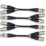 GLS Audio 6 Inch Patch Y Cable Cords - XLR Female To Dual XLR Male Cables - 6" Y-Cable Cord Splitter - 4 PACK