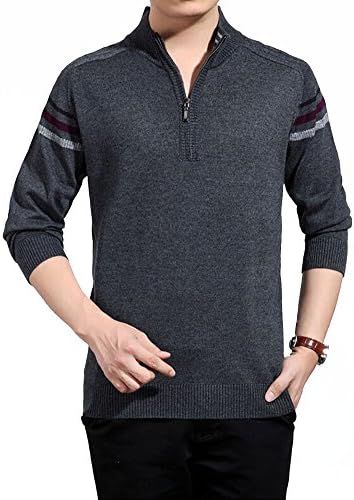 Wiboy Men's Zip High Collar Thicken Pullover Casual Sweater Size 185 Gray