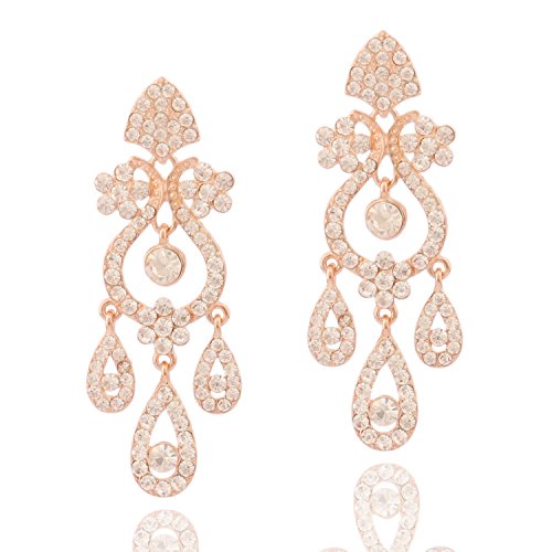 Topwholesalejewel Bridal Earrings Rose Gold and Crystal Art Deco Dangle Earrings