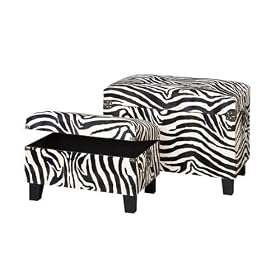 Set 2 African Zebra Print Leather N Wood Chest Trunks