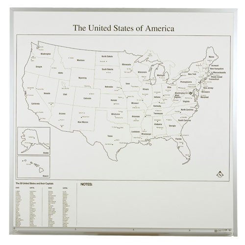 Map Markerboard, USA Map, Aluminum Frame and Tray, 1 maprail, 4'H x 4