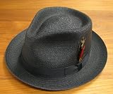 (ニューヨークハット)NEW YORK HAT 中折れストローハット NY2319H(羽付き)-Sewn Blade Tear Drop ブラック TEAR DROPS