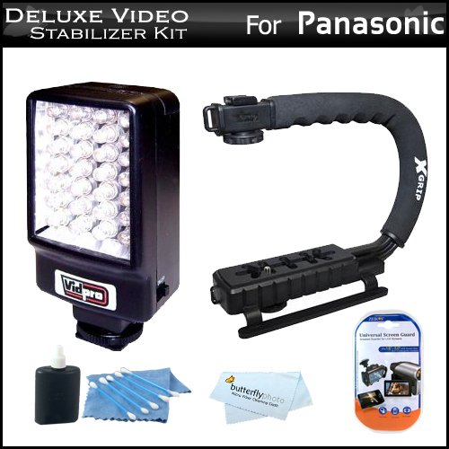 Deluxe Video Stabilizer Kit For Panasonic HDC-TM900K HD Camcorder Includes Pro X-GRIP Camcorder Action Stabilizing Handle + Deluxe LED Video Light Kit + LCD Screen Protectors + 3pc Cleaning KIt + MicroFiber Cloth