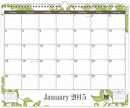 Blue Sky 2015 Grace Monthly Wall Calendar, Wire-O Bound, Green, 15 x 12 Inches