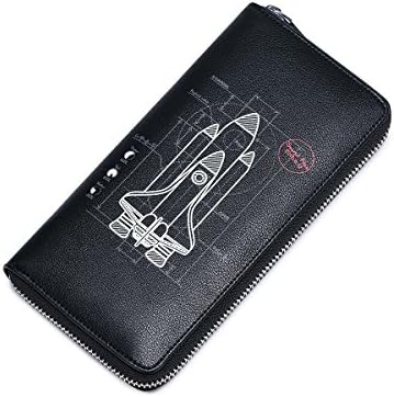 Men Spacecraft Blueprint Multifunction Change Purses Card Case Holders Zip Pocket Wallets (One Size, Black)