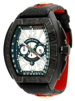 Adee Kaye #AK7230-MIPB Black IP Men's Oversized Big Numerals Leather Band Chronograph Watch