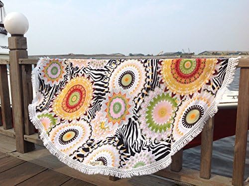 Tribal Mandala Yoga Mat Yellow Sunburst Sunshine Roundie Round Beach Blanket Bikini Cover Up Picnic Blanket Beach Sheet Pareo Bath Sheet Fringe Tassel Table Cloth Summer Wedding Theme