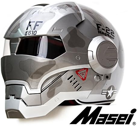 Masei 610 F22 Navy Motorcycle Chopper Helmet - Raptor US Air Force - plastic silver