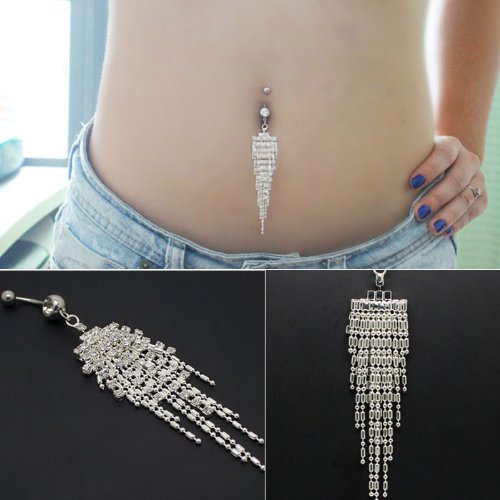 Susenstone(TM) Rhinestone Crystal Tassel Chain Dangle Navel Belly Ring