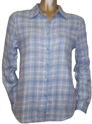 Juniors / Womens Long Sleeve Button Up Pastel Flannel Shirt (X-Large, Blue)
