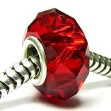 Queenberry (Free S/H) Birthstone January Sterling Silver Red Siam Crystal Glass for Pandora Troll European Bead Charm