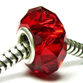 Sterling Silver Birthstone Red Crystal European Bead Charm January