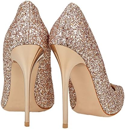 Coleter Women's Closed Pointed Toe High Thin Heels Glitter Slip On Stiletto Pumps 14 M US