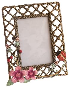 Bejeweled Ladybug and Flowers Picture Frame, Holds 2x3" Photo