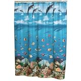 Carnation Home Fashions 6-Feet by 6-Feet Fabric Shower Curtain, Seascape by 