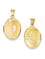 14k Yellow Gold & Rhodium Footprints Reversible Locket. Metal Wt- 0.74g