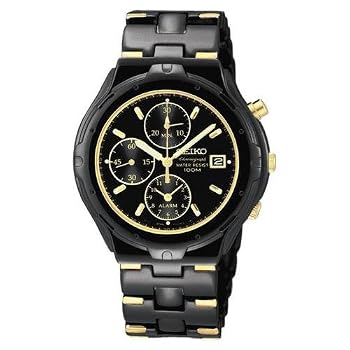 Seiko #SNA283 Men's Alarm Chronograph Black Ion Watch