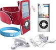 Red Workout Exercise Armband for Apple Ipod Nano 5th Generation + Screen Protector + Ipod Nano Wall Charger + Car Charger + Wristband