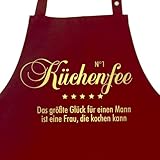 N°1 KÜCHENFEE - Das größte Glück für einen Mann ist eine Frau, die kochen kann - Kochschürze mit verstellbarem Nackenband und Seitentasche