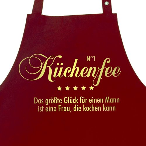 N°1 KÜCHENFEE - Das größte Glück für einen Mann ist eine Frau, die kochen kann - Kochschürze mit verstellbarem Nackenband und Seitentasche
