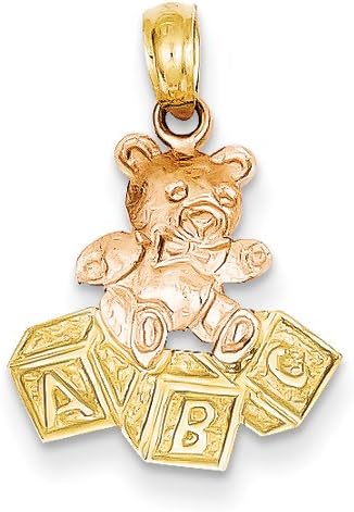14k Two-tone Teddy Bear w/ABC Blocks Pendant 17.1mmx14.9mm