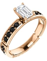 10K Rose Gold Emerald Cut White and Black Diamond Ring -- LIFETIME WARRANTY