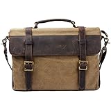 S ZONE Vintage Canvas Leather Messenger Traveling Briefcase Shoulder Laptop Bag