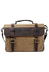 S ZONE Vintage Canvas Leather Messenger Traveling Briefcase Shoulder Laptop Bag