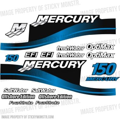 Mercury Outboard 150HP Decal Kit SaltWater OptiMax EFI Decals Stickers 150 HP Blue