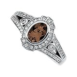 14K White Gold Smoky Quartz and Diamond Ring