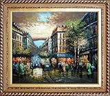 Cityscape Oil Painting 26.5 x 30.5 inches, with Exquisite Dark Gold Wood Frame