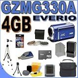 JVC Everio GZ-MG330 Camcorder 30GB Hard Drive 35x Optical Zoom (Blue) 4GB MicroSD Memory Card - Extra Rechargeable Battery - Rapid External Charger - 3pc. Filter Kit - GZMG330A BigVALUEInc Accessory Saver Bundle + MORE