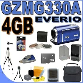 JVC Everio GZ-MG330 30GB Hard Drive HDD 35x Optical Zoom Digital Camcorder (Blue) BigVALUEInc Accessory Saver 4GB BNV808 Battery/Rapid Charger Filter Kit Bundle + MORE