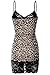 Bozzolo Women's Leopard Print Lace Trim Spaghetti Adjustable Strap Long Tank Cami Top